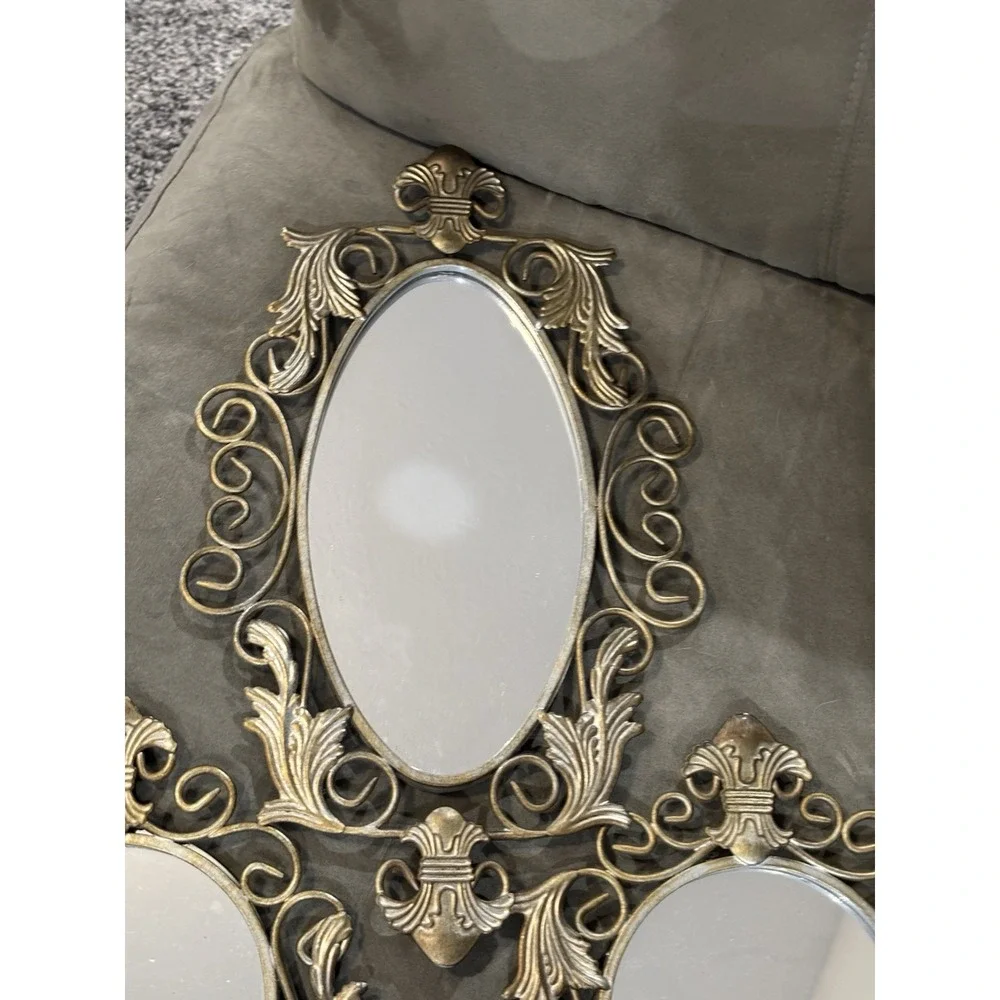 Home Interiors Set Of 3 Oval & Round Brushed Gold Ornate Wall Hanging Mirrors